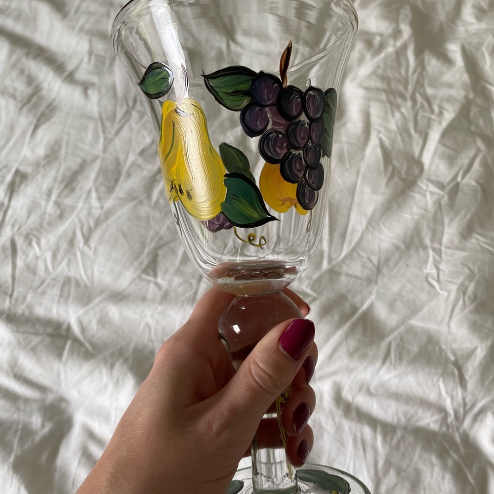 Hand-Painted Glass Goblet with Fruit Design